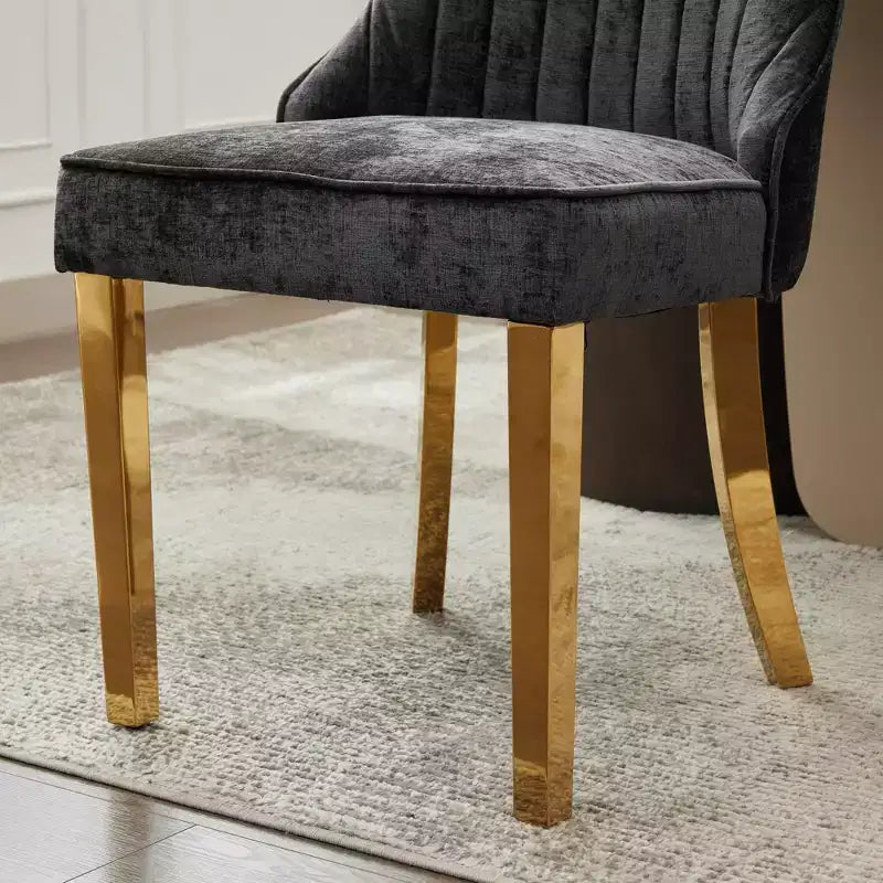 Chenille Upholstered Dining Chairs with Steel Legs – Set of 2, Modern Style