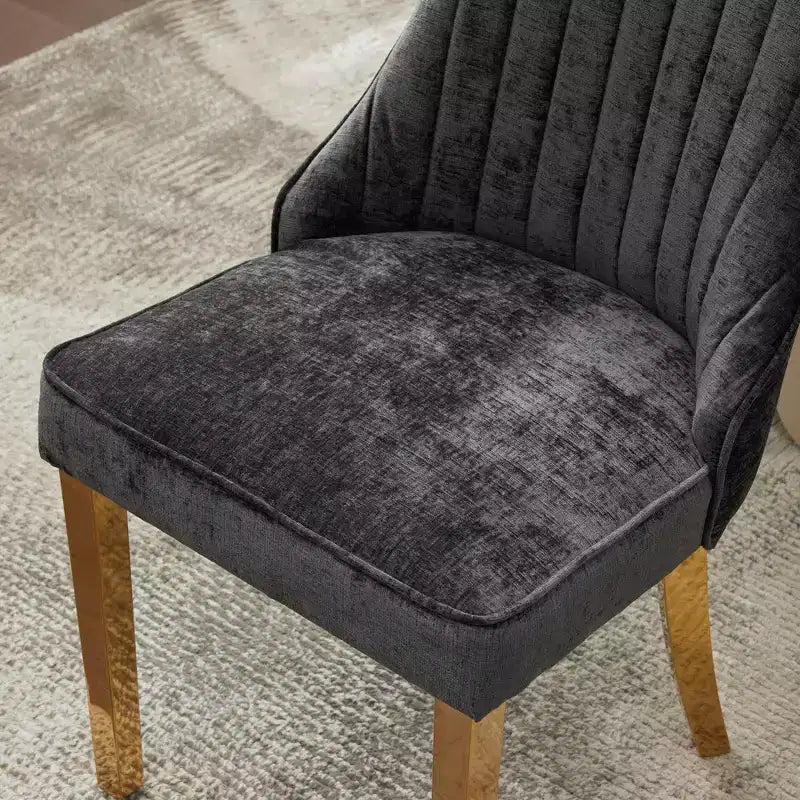 Chenille Upholstered Dining Chairs with Steel Legs – Set of 2, Modern Style