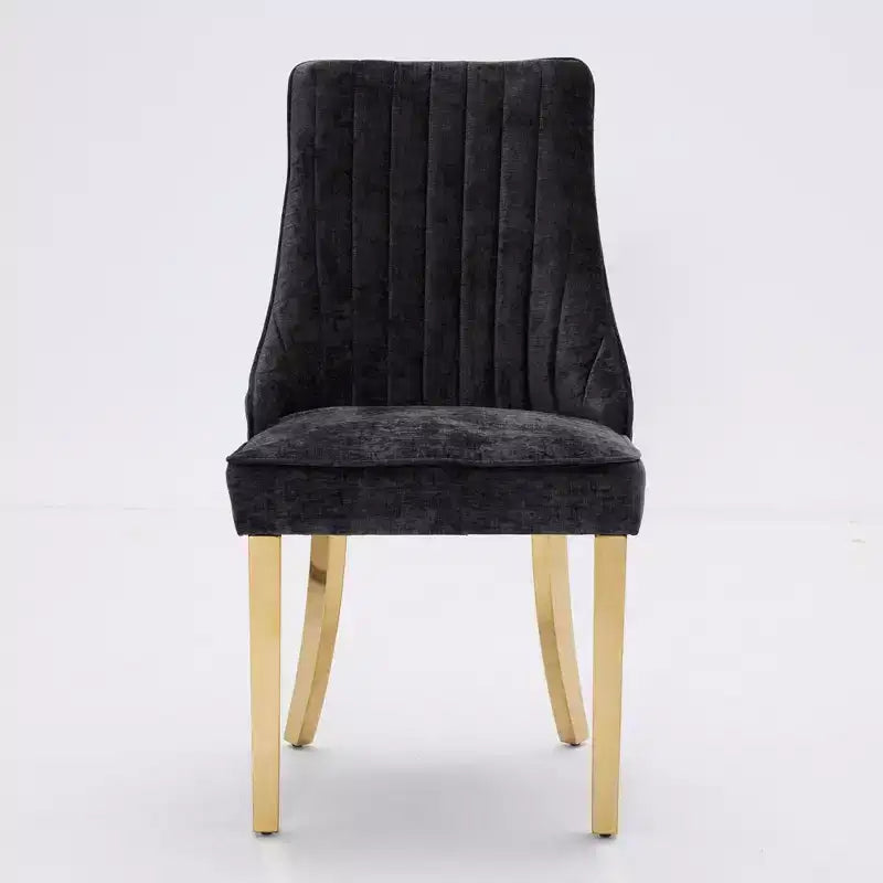 Chenille Upholstered Dining Chairs with Steel Legs – Set of 2, Modern Style