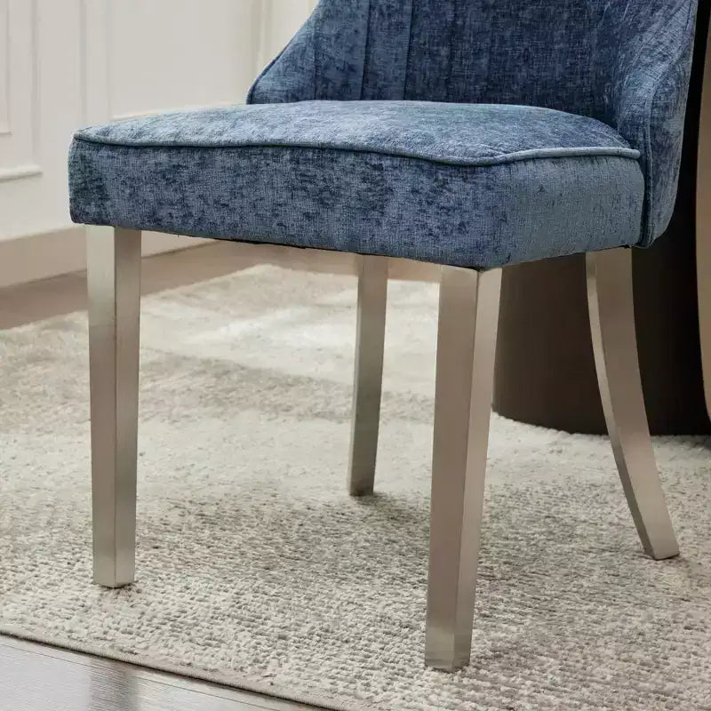 Chenille Upholstered Dining Chairs with Steel Legs – Set of 2, Modern Style