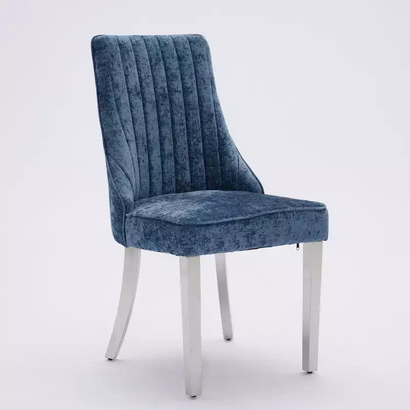 Chenille Upholstered Dining Chairs with Steel Legs – Set of 2, Modern Style