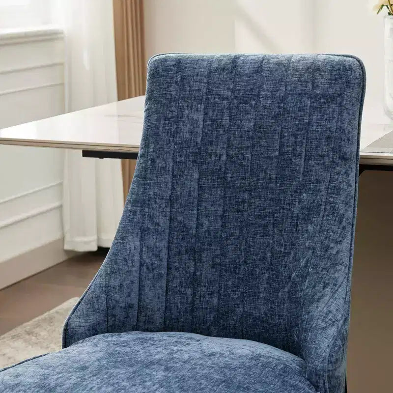 Chenille Upholstered Dining Chairs with Steel Legs – Set of 2, Modern Style