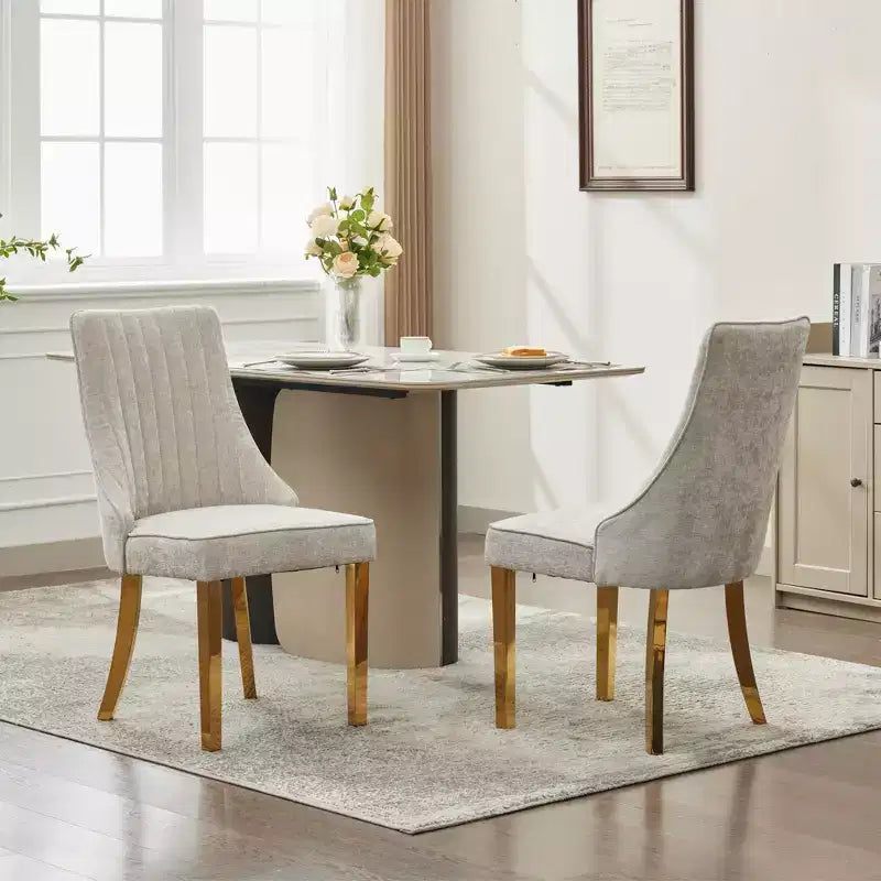 Chenille Upholstered Dining Chairs with Steel Legs – Set of 2, Modern Style