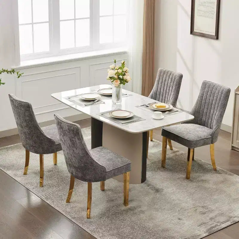 Chenille Upholstered Dining Chairs with Steel Legs – Set of 2, Modern Style