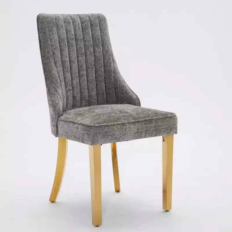 Chenille Upholstered Dining Chairs with Steel Legs – Set of 2, Modern Style