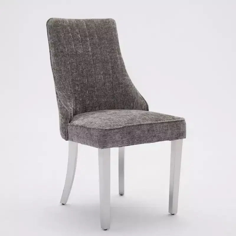 Chenille Upholstered Dining Chairs with Steel Legs – Set of 2, Modern Style