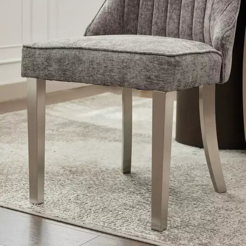 Chenille Upholstered Dining Chairs with Steel Legs – Set of 2, Modern Style