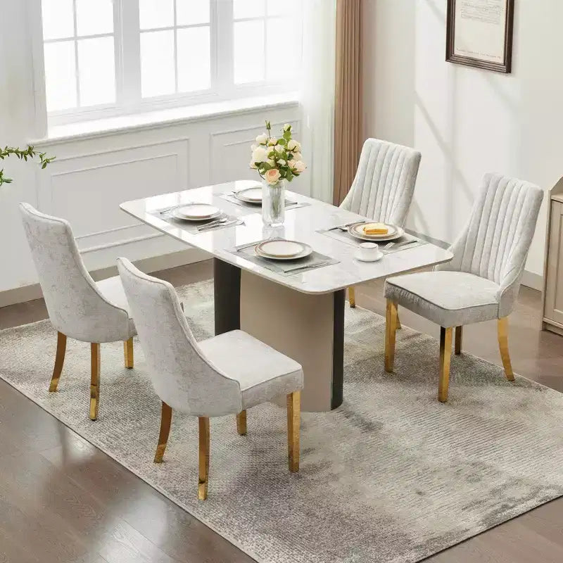 Chenille Upholstered Dining Chairs with Steel Legs – Set of 2, Modern Style