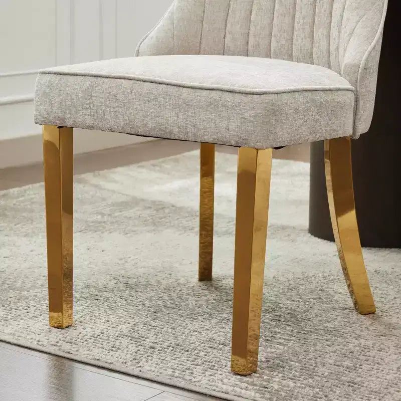 Chenille Upholstered Dining Chairs with Steel Legs – Set of 2, Modern Style