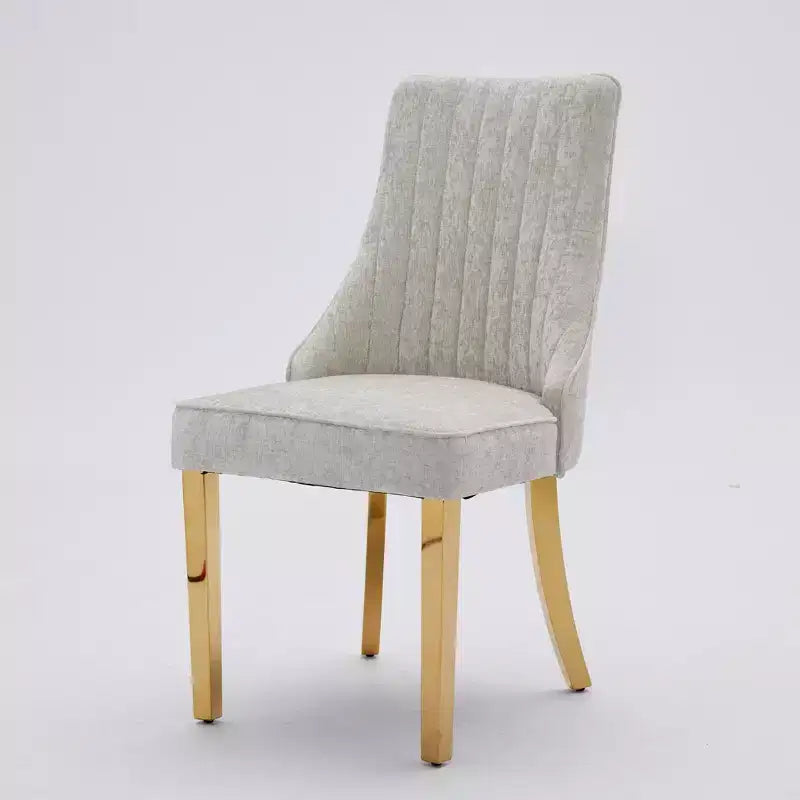 Chenille Upholstered Dining Chairs with Steel Legs – Set of 2, Modern Style