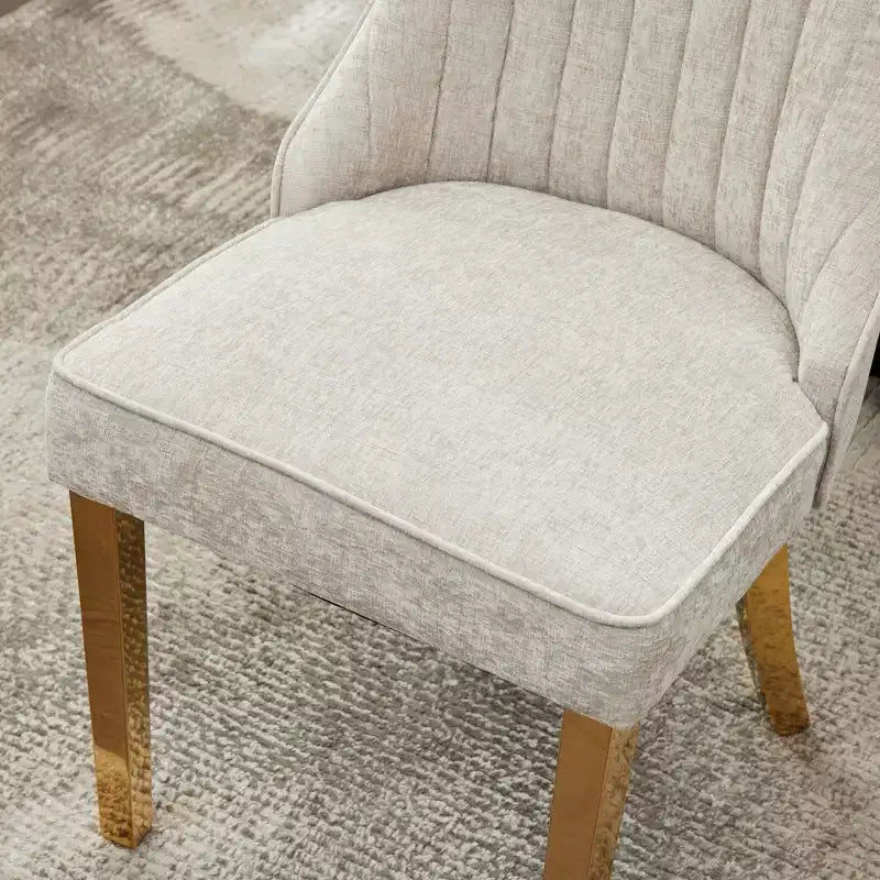 Chenille Upholstered Dining Chairs with Steel Legs – Set of 2, Modern Style