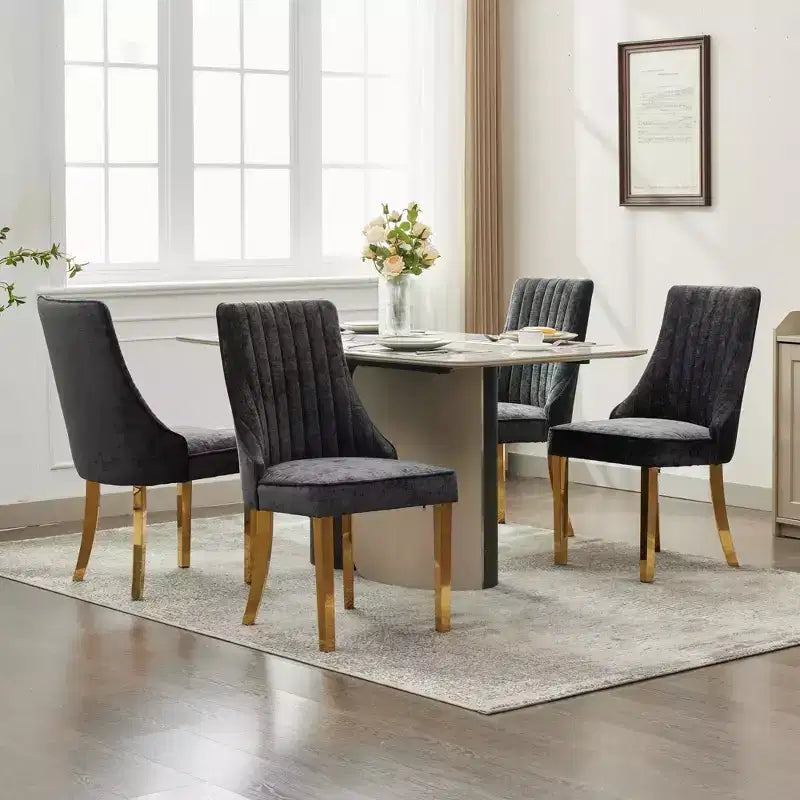 Chenille Upholstered Dining Chairs with Steel Legs – Set of 2, Modern Style