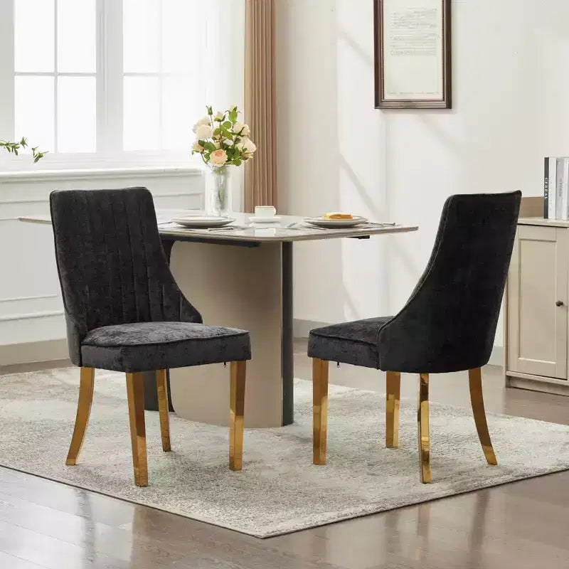 Chenille Upholstered Dining Chairs with Steel Legs – Set of 2, Modern Style