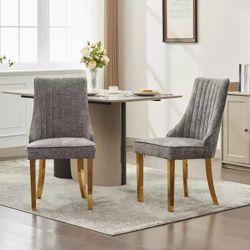 Chenille Upholstered Dining Chairs with Steel Legs – Set of 2, Modern Style