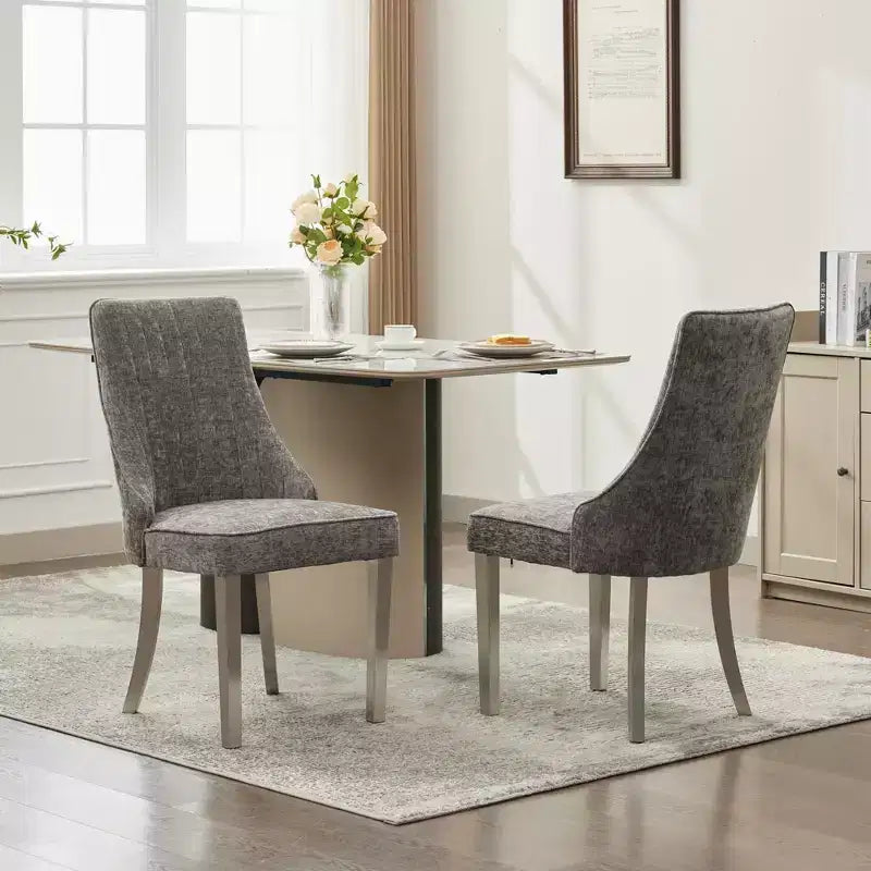 Chenille Upholstered Dining Chairs with Steel Legs – Set of 2, Modern Style
