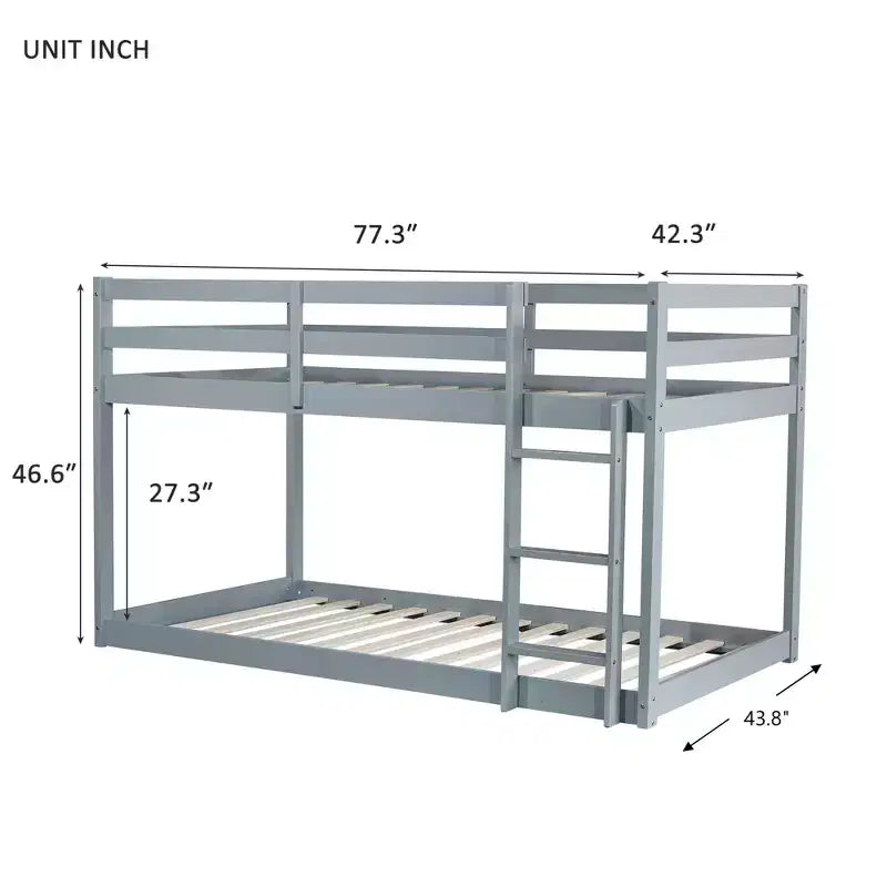 MATEERTY in Legno Massello, Letto a Castello Gemello con Scala, Piattaforme Letto Superiore e Inferiore Realizzate con Doghe Rinforzate Grigio