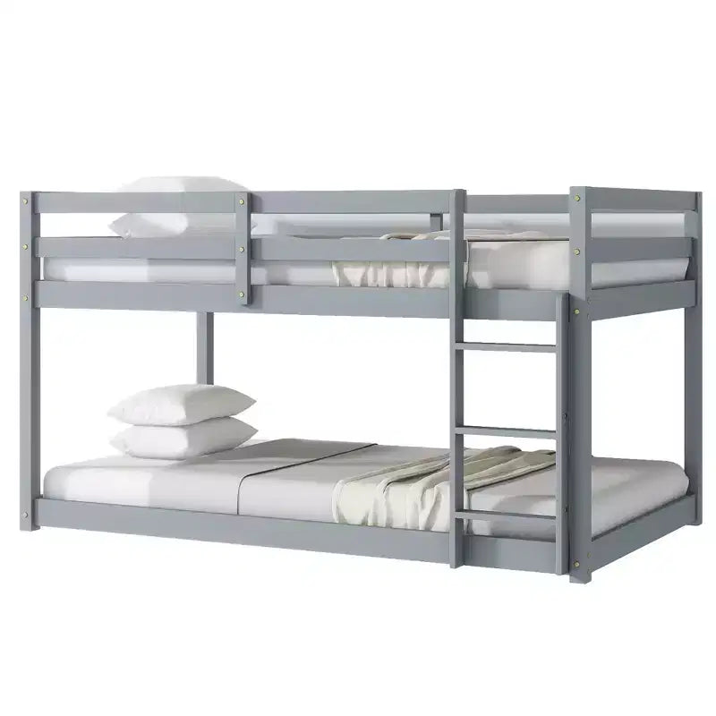 MATEERTY in Legno Massello, Letto a Castello Gemello con Scala, Piattaforme Letto Superiore e Inferiore Realizzate con Doghe Rinforzate Grigio