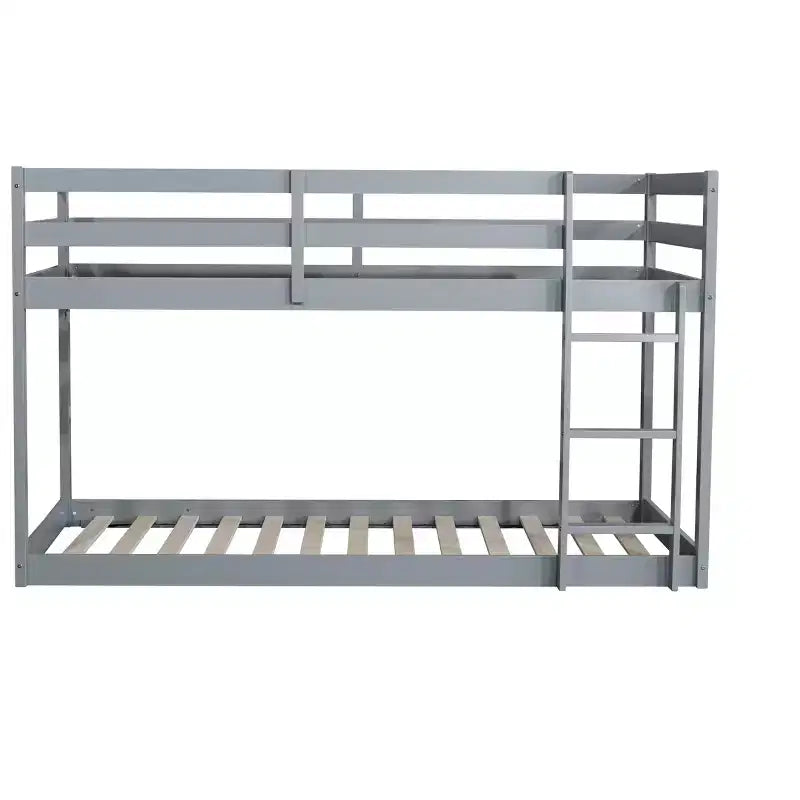 MATEERTY in Legno Massello, Letto a Castello Gemello con Scala, Piattaforme Letto Superiore e Inferiore Realizzate con Doghe Rinforzate Grigio