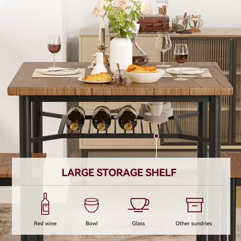 3-Piece Dining Table Set with Wine Rack – Space-Saving for Small Apartments