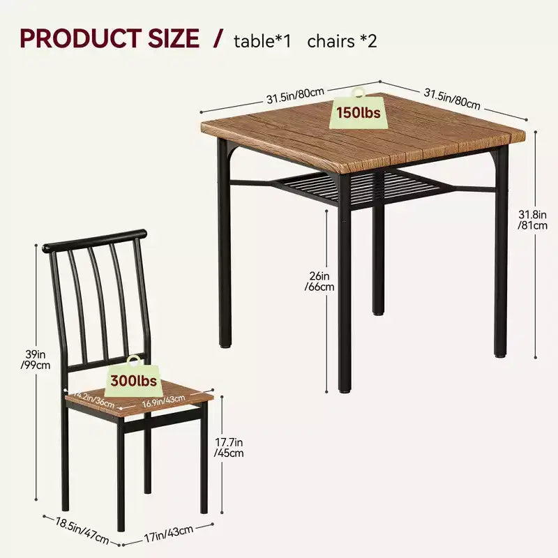 3-Piece Dining Table Set with Wine Rack – Space-Saving for Small Apartments