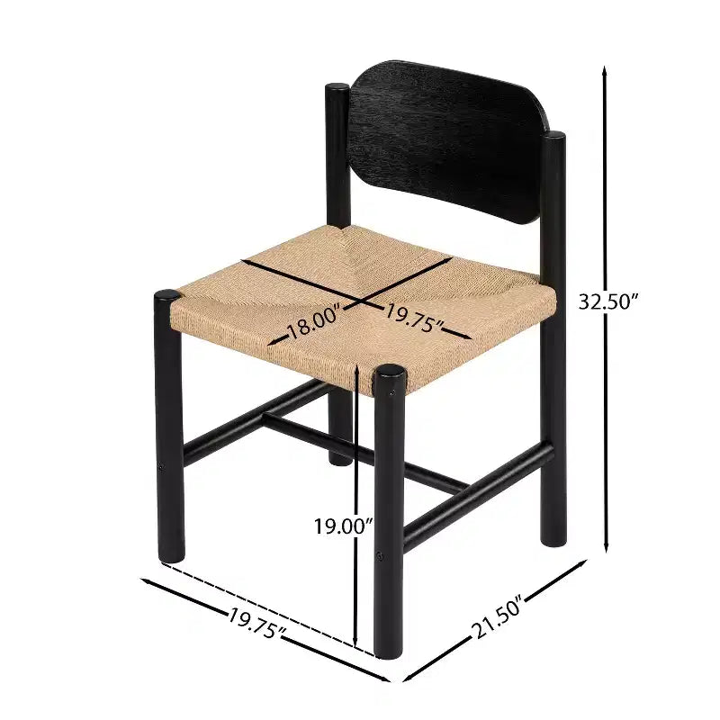 Mid-Century Modern Acacia Wood Dining Chairs with Paper Rope Weave – Set of 2