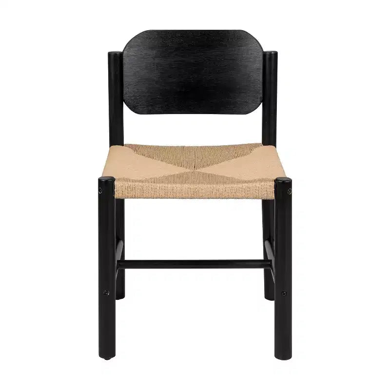 Mid-Century Modern Acacia Wood Dining Chairs with Paper Rope Weave – Set of 2