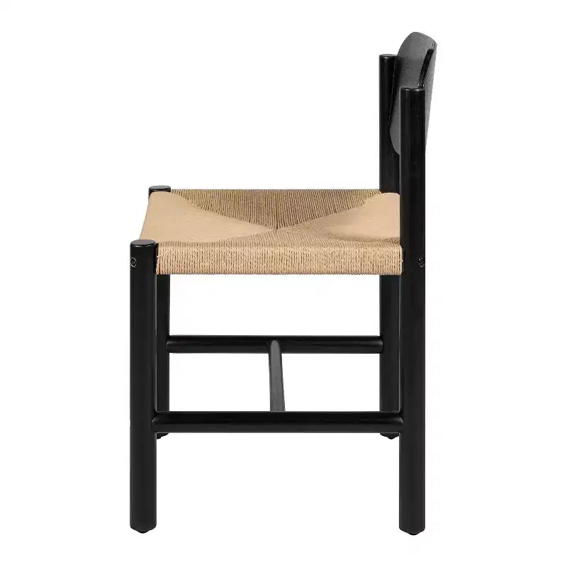 Mid-Century Modern Acacia Wood Dining Chairs with Paper Rope Weave – Set of 2