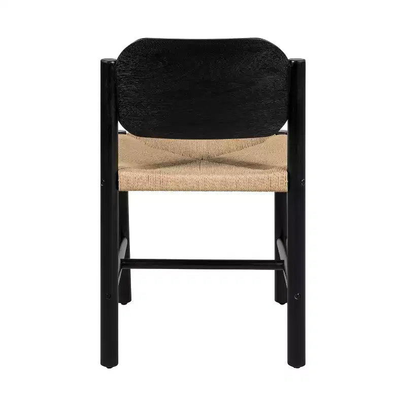 Mid-Century Modern Acacia Wood Dining Chairs with Paper Rope Weave – Set of 2