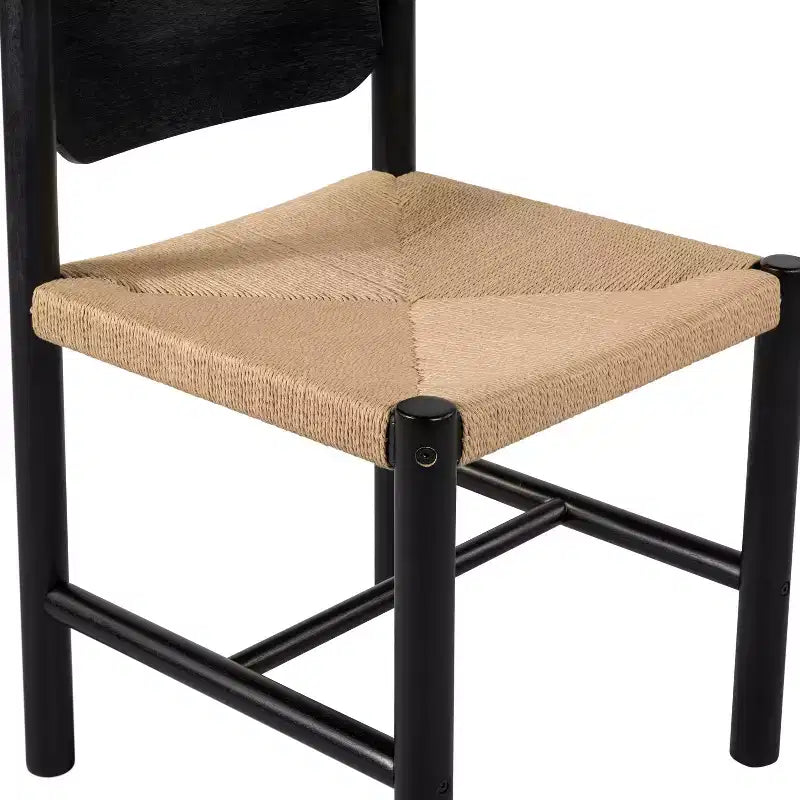 Mid-Century Modern Acacia Wood Dining Chairs with Paper Rope Weave – Set of 2