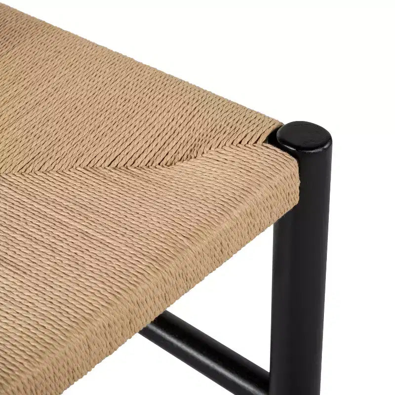 Mid-Century Modern Acacia Wood Dining Chairs with Paper Rope Weave – Set of 2
