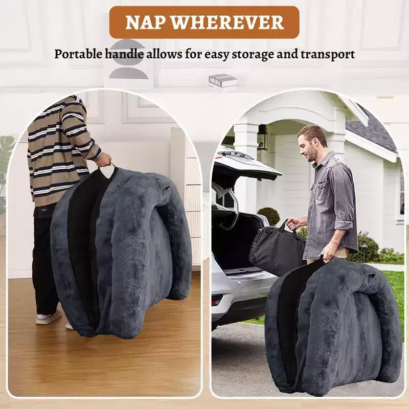 Convertible Human Dog Bed for Adults, 71x43x10 Large Nap Bed with Washable Removable Faux Fur Cover, Portable Lounger for Home