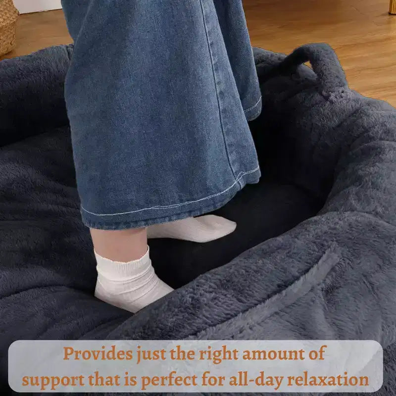 Convertible Human Dog Bed for Adults, 71x43x10 Large Nap Bed with Washable Removable Faux Fur Cover, Portable Lounger for Home
