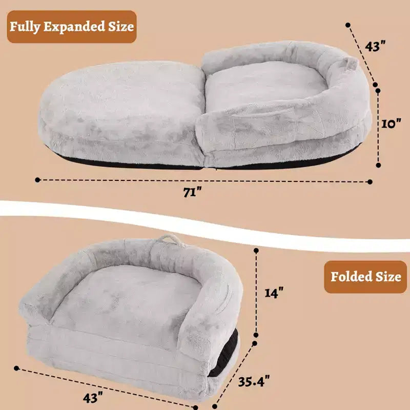 Convertible Human Dog Bed for Adults, 71x43x10 Large Nap Bed with Washable Removable Faux Fur Cover, Portable Lounger for Home
