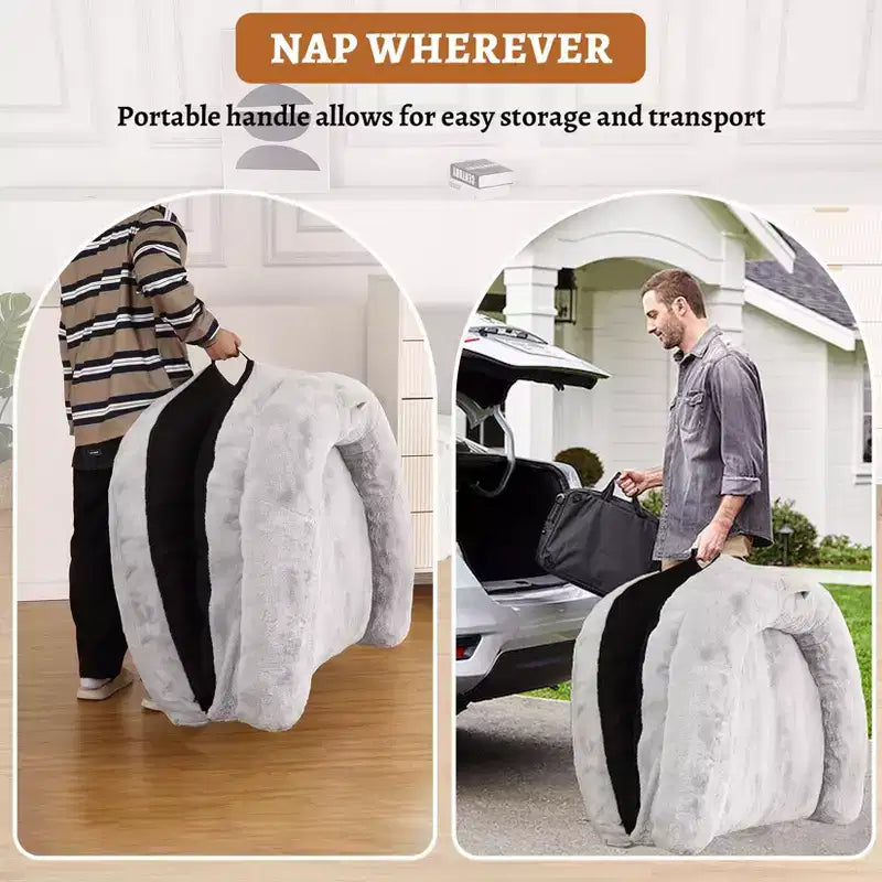 Convertible Human Dog Bed for Adults, 71x43x10 Large Nap Bed with Washable Removable Faux Fur Cover, Portable Lounger for Home