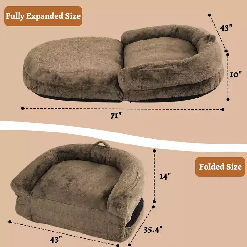 Convertible Human Dog Bed for Adults, 71x43x10 Large Nap Bed with Washable Removable Faux Fur Cover, Portable Lounger for Home