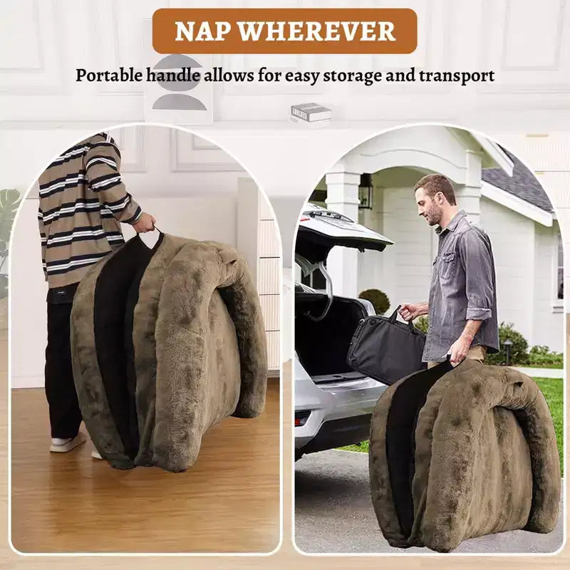 Convertible Human Dog Bed for Adults, 71x43x10 Large Nap Bed with Washable Removable Faux Fur Cover, Portable Lounger for Home
