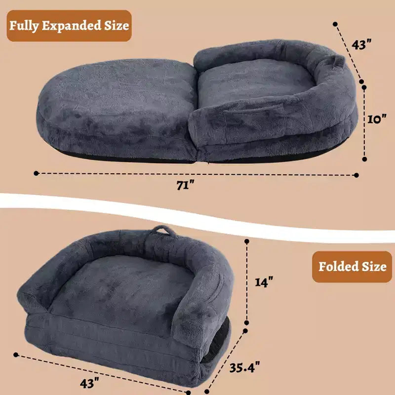 Convertible Human Dog Bed for Adults, 71x43x10 Large Nap Bed with Washable Removable Faux Fur Cover, Portable Lounger for Home