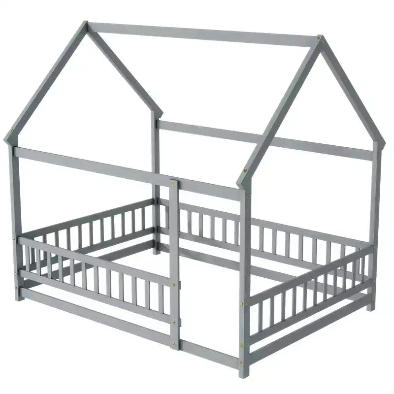 MAYEERTY Letto in legno con doghe a pavimento e sponde di sicurezza, colore grigio