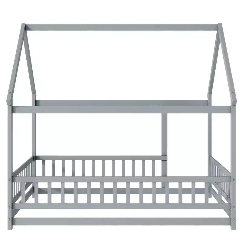 MAYEERTY Letto in legno con doghe a pavimento e sponde di sicurezza, colore grigio