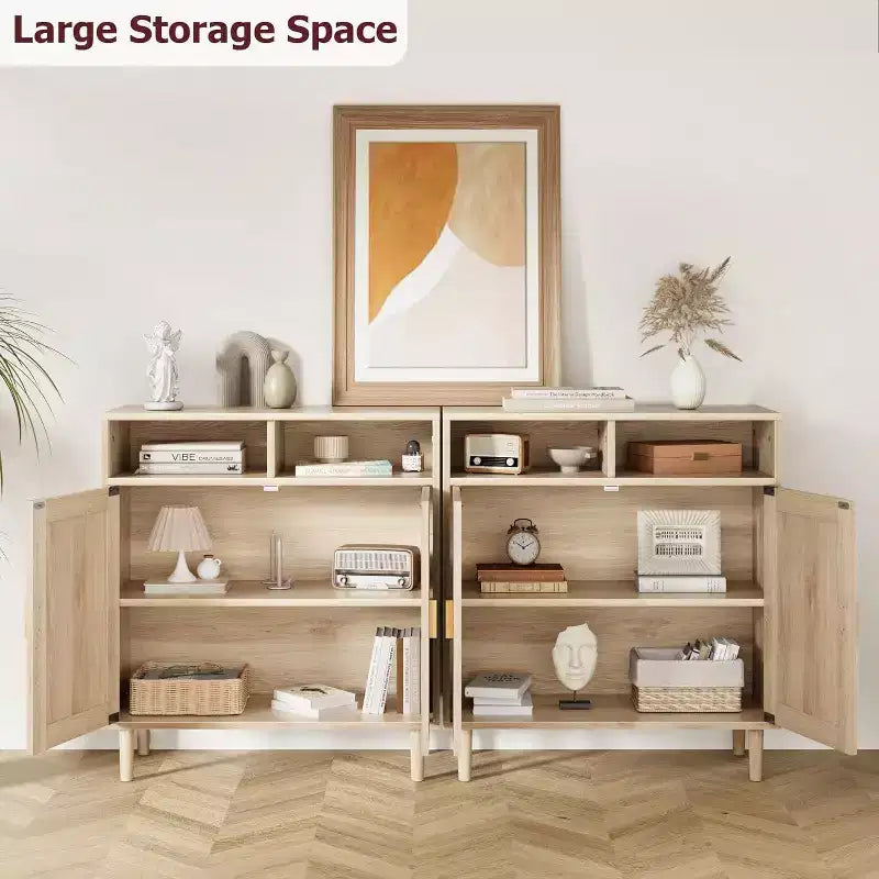 Credenze Buffet in Rattan - Mobile Contenitore a 2 Ante con Ripiano, Sala da Pranzo Moderna, Mobili per Angolo Caffè, 36H