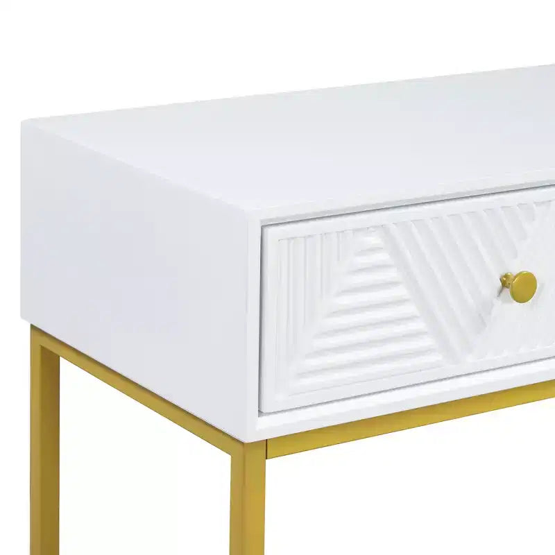 MAYEERTY Tavolo Consolle Stretto Moderno con Cassetti, 2 Cassetti, Design a Strisce, per Soggiorno, Ingresso, Bianco