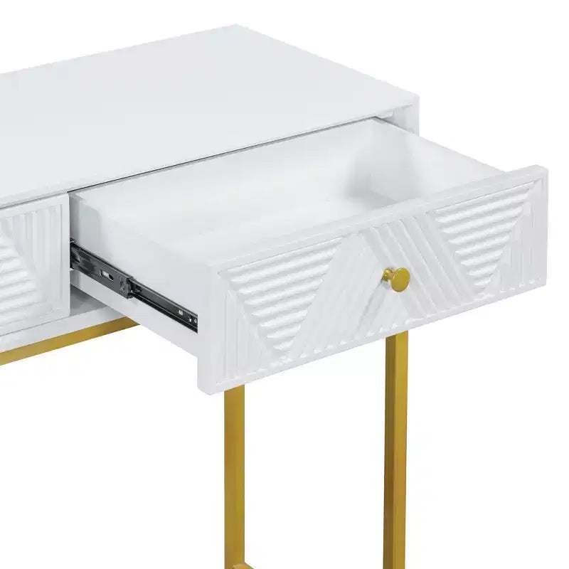 MAYEERTY Tavolo Consolle Stretto Moderno con Cassetti, 2 Cassetti, Design a Strisce, per Soggiorno, Ingresso, Bianco