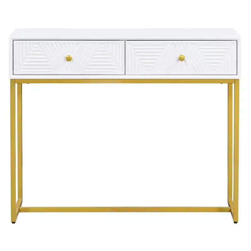 MAYEERTY Tavolo Consolle Stretto Moderno con Cassetti, 2 Cassetti, Design a Strisce, per Soggiorno, Ingresso, Bianco