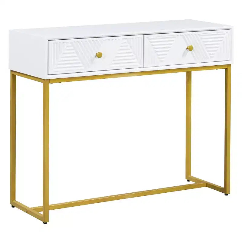 MAYEERTY Tavolo Consolle Stretto Moderno con Cassetti, 2 Cassetti, Design a Strisce, per Soggiorno, Ingresso, Bianco