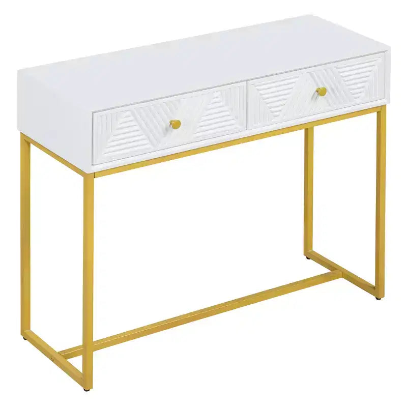 MAYEERTY Tavolo Consolle Stretto Moderno con Cassetti, 2 Cassetti, Design a Strisce, per Soggiorno, Ingresso, Bianco