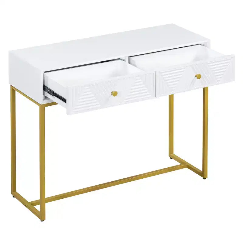 MAYEERTY Tavolo Consolle Stretto Moderno con Cassetti, 2 Cassetti, Design a Strisce, per Soggiorno, Ingresso, Bianco