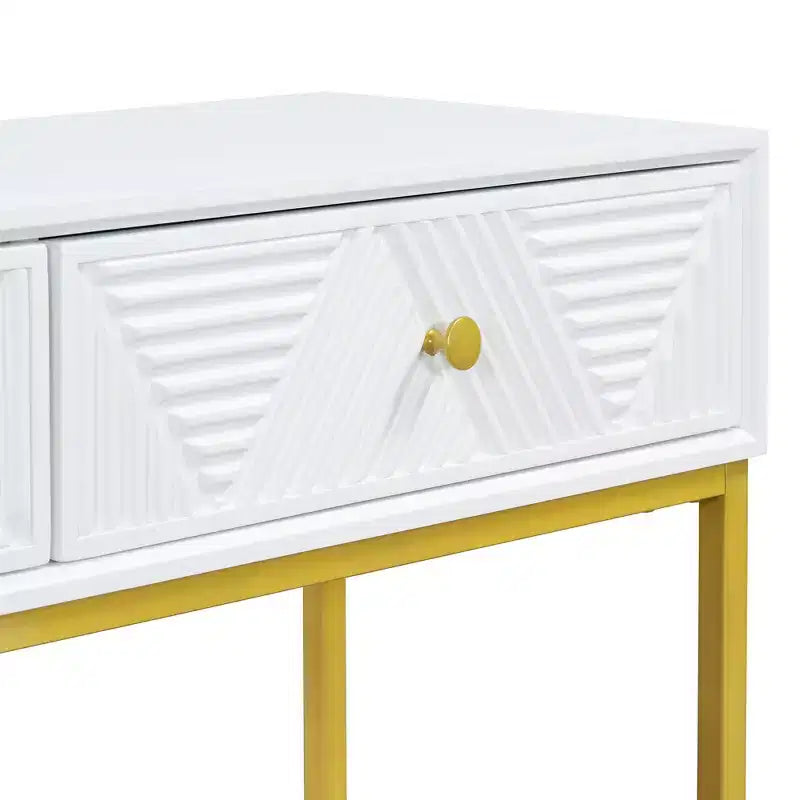 MAYEERTY Tavolo Consolle Stretto Moderno con Cassetti, 2 Cassetti, Design a Strisce, per Soggiorno, Ingresso, Bianco