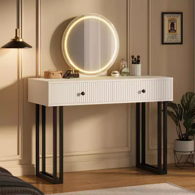 Toeletta con specchio, Toeletta make-up con 2 cassetti, 3 colori di luce, luminosità regolabile