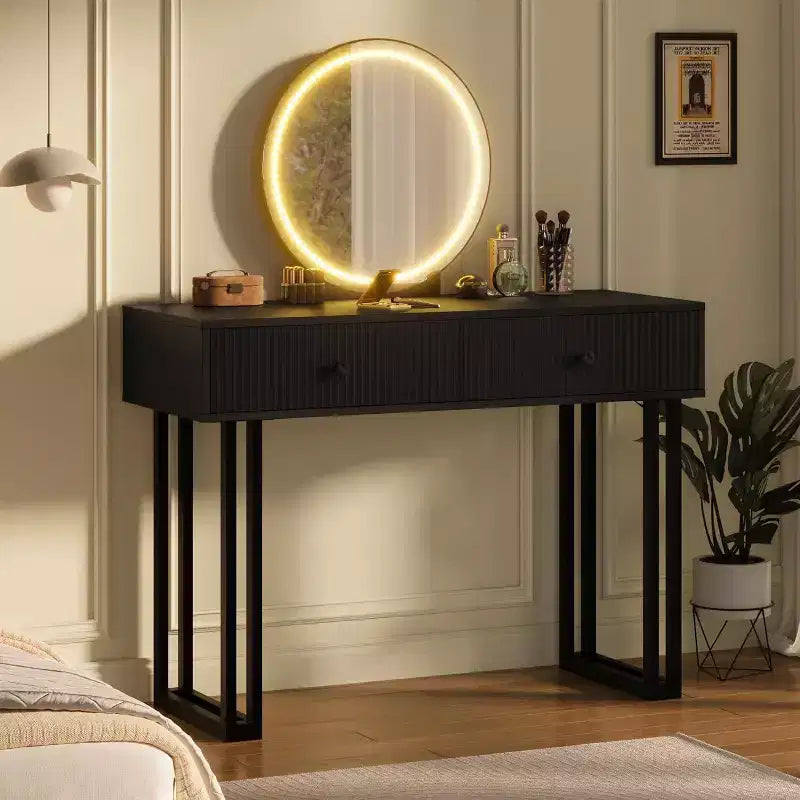 Toeletta con specchio, Toeletta make-up con 2 cassetti, 3 colori di luce, luminosità regolabile
