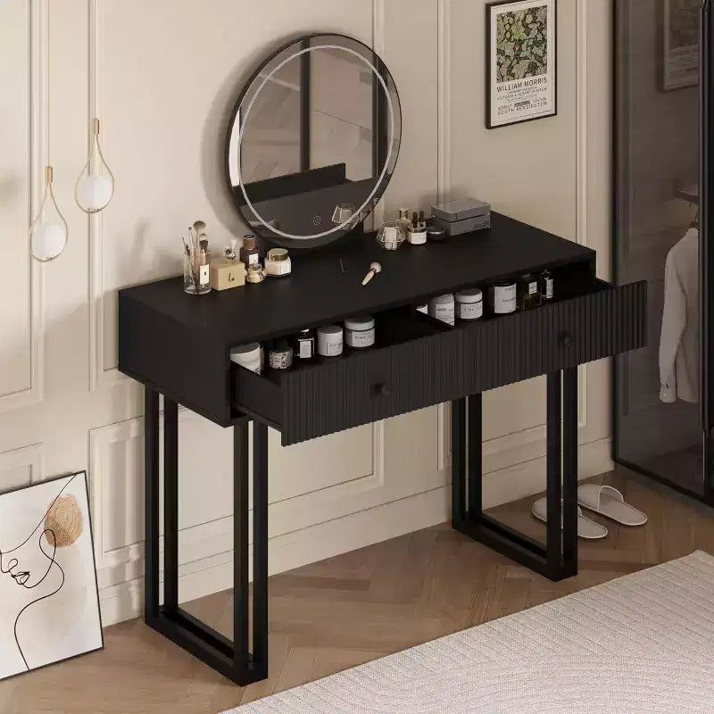 Toeletta con specchio, Toeletta make-up con 2 cassetti, 3 colori di luce, luminosità regolabile